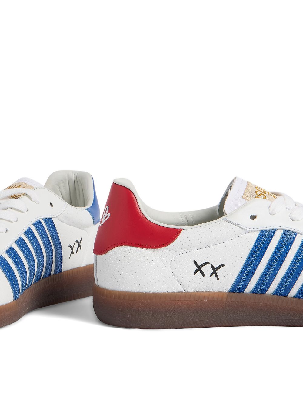 White Leather Flat Shoes With Bold Maple Leaf Graphic