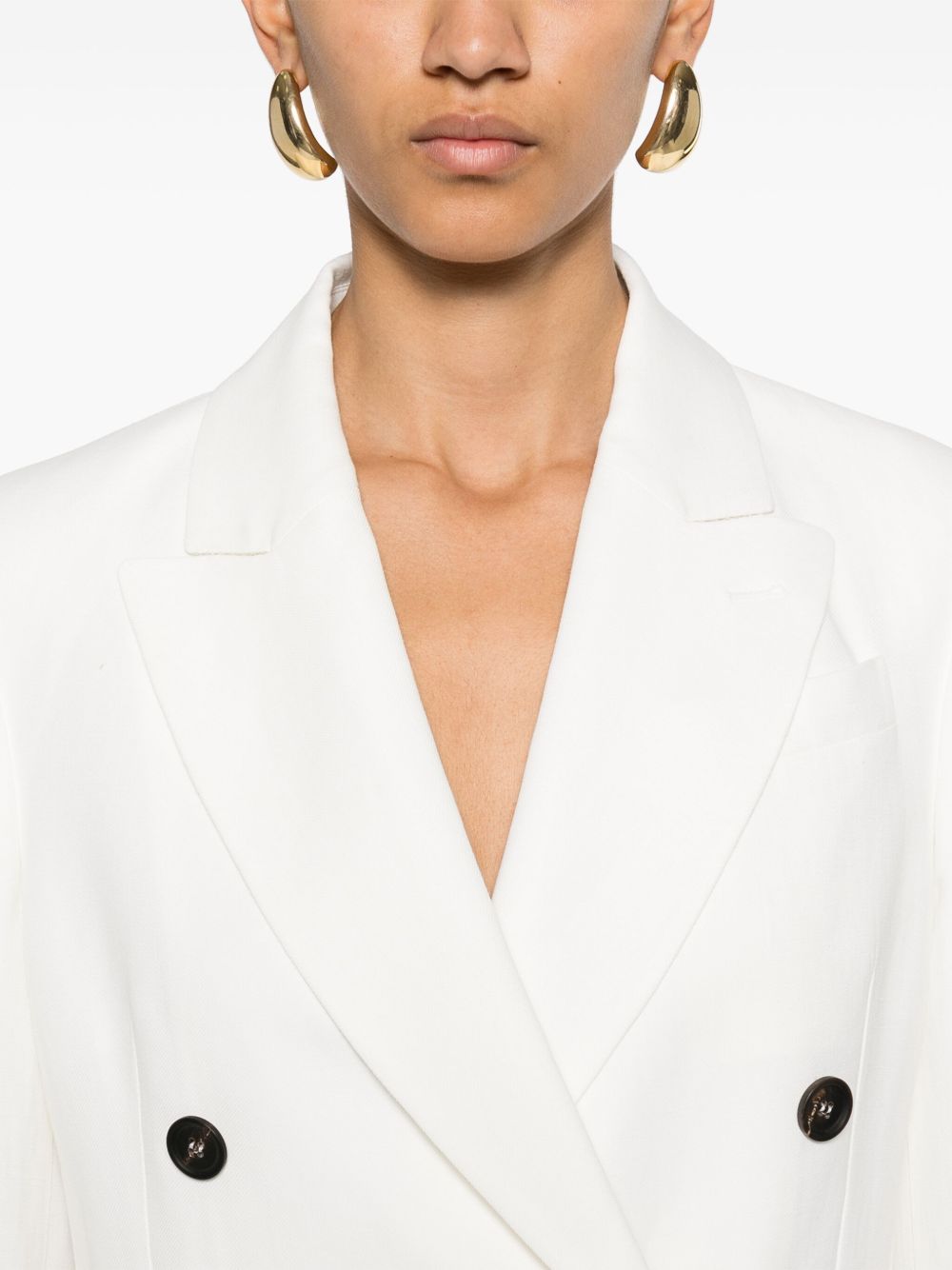 Tailored Light Beige Double-Breasted Blazer With Buttoned-Cuff Sleeves