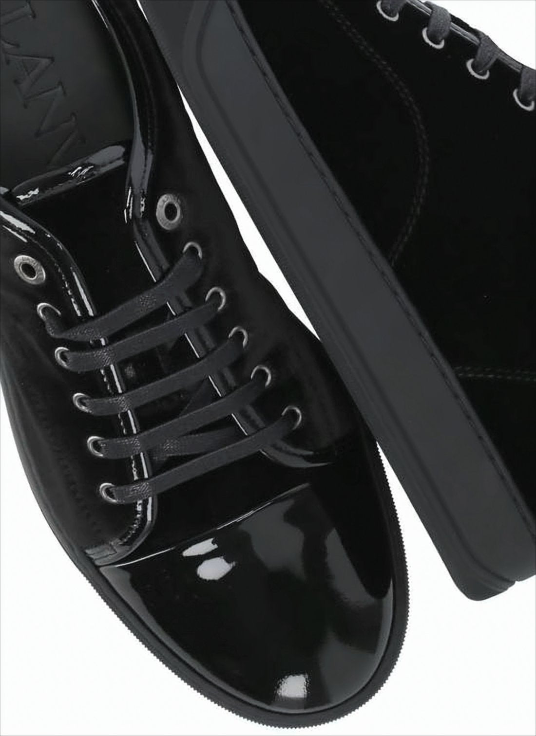 Lace-Up Black Sneakers with Patent Leather Accents