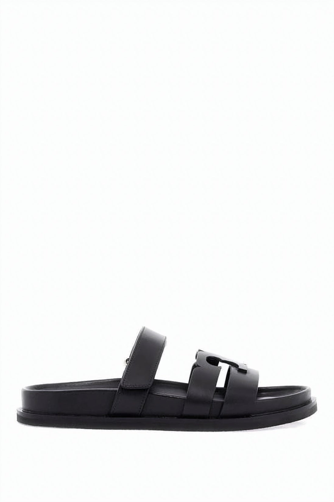 Black Leather Sandal with Cut-Out Pattern