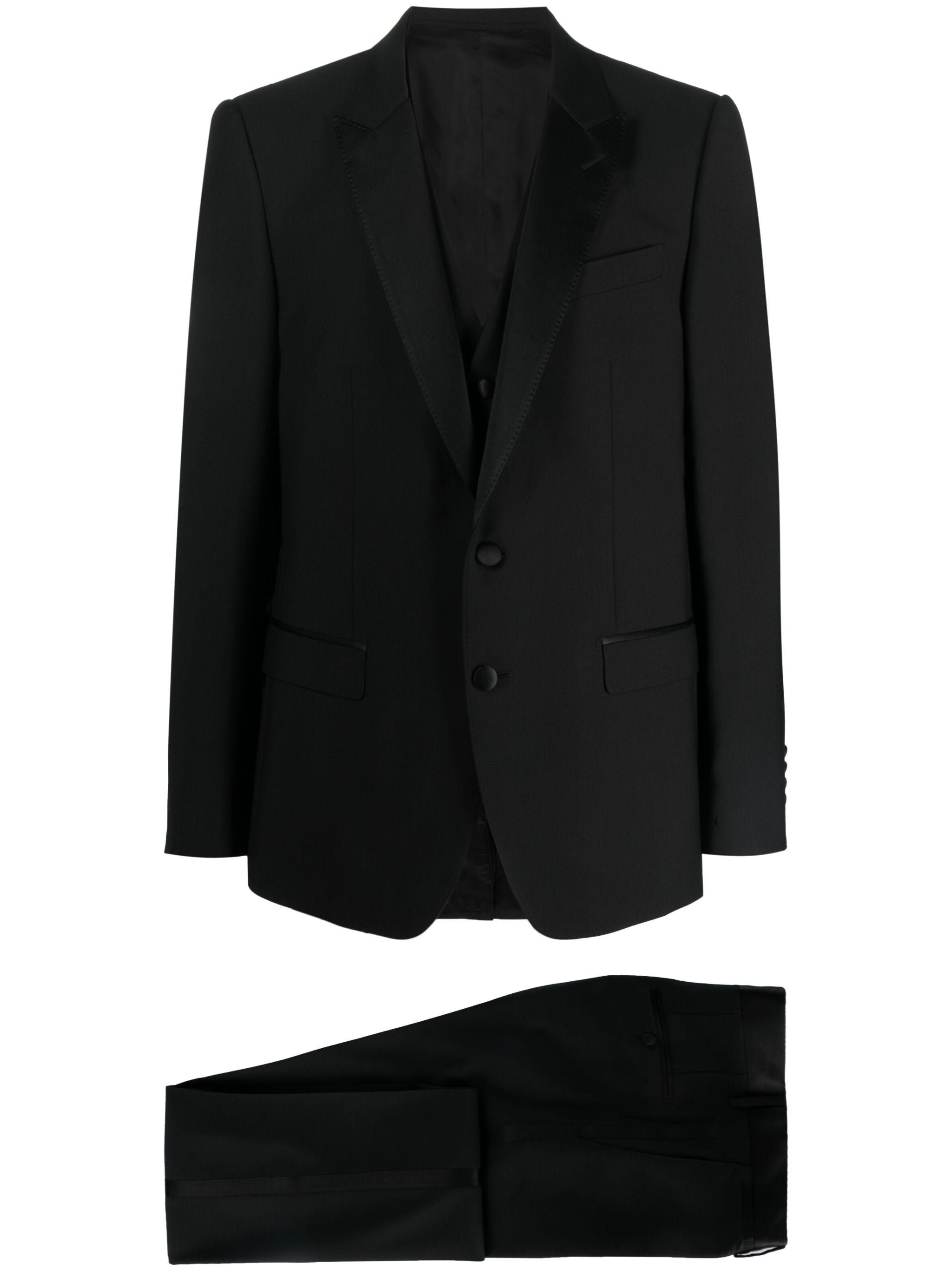 Three-Piece Wool Silk Satin Tuxedo Suit