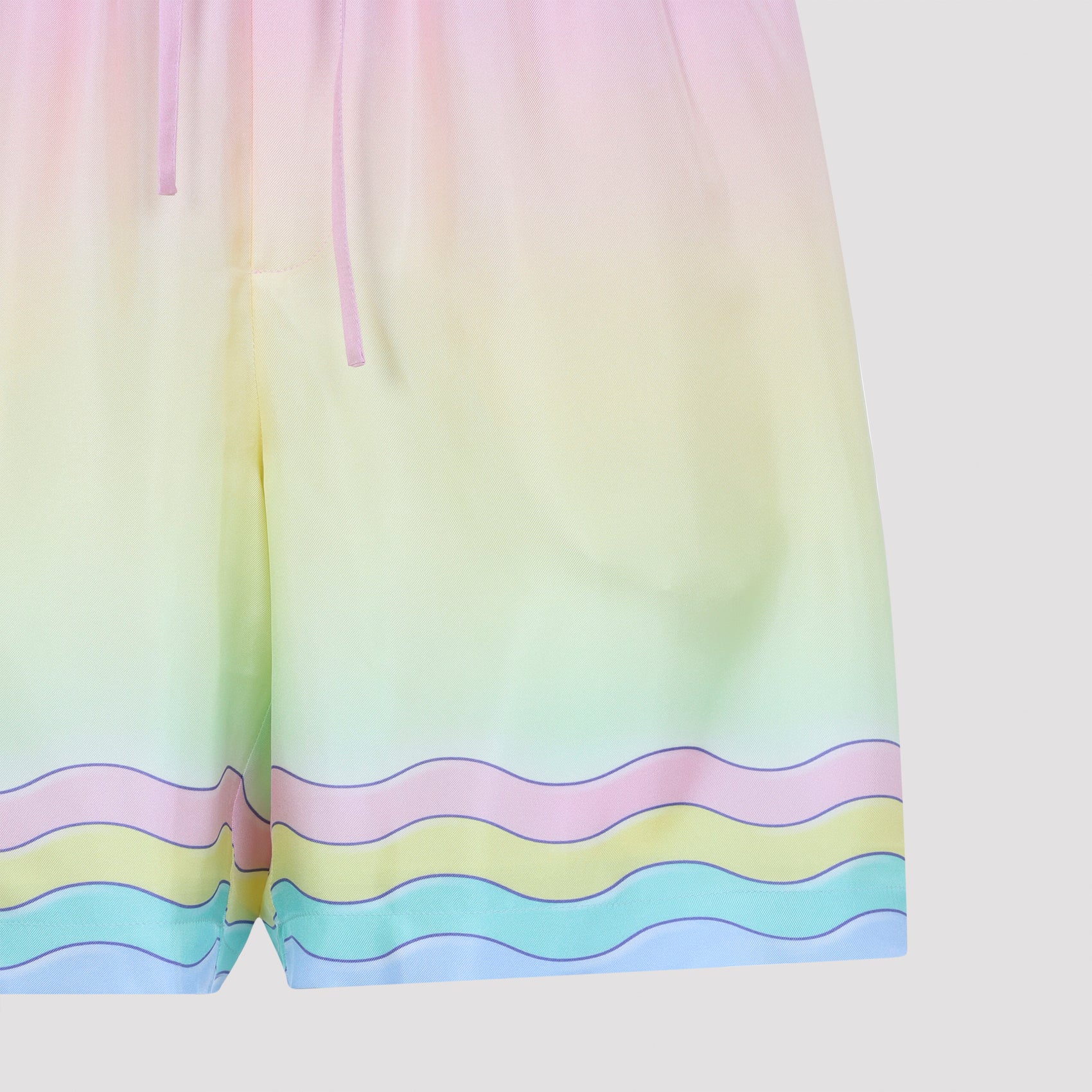 Pastel Gradient Silk Bermudas With Wavy Stripe Hem