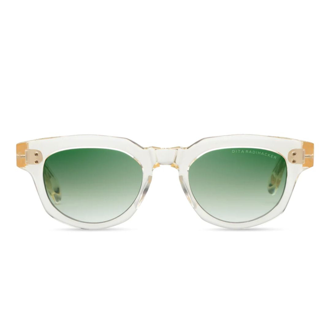 Radihacker Round Gradient Green Tint Sunglasses with Transparent Frame