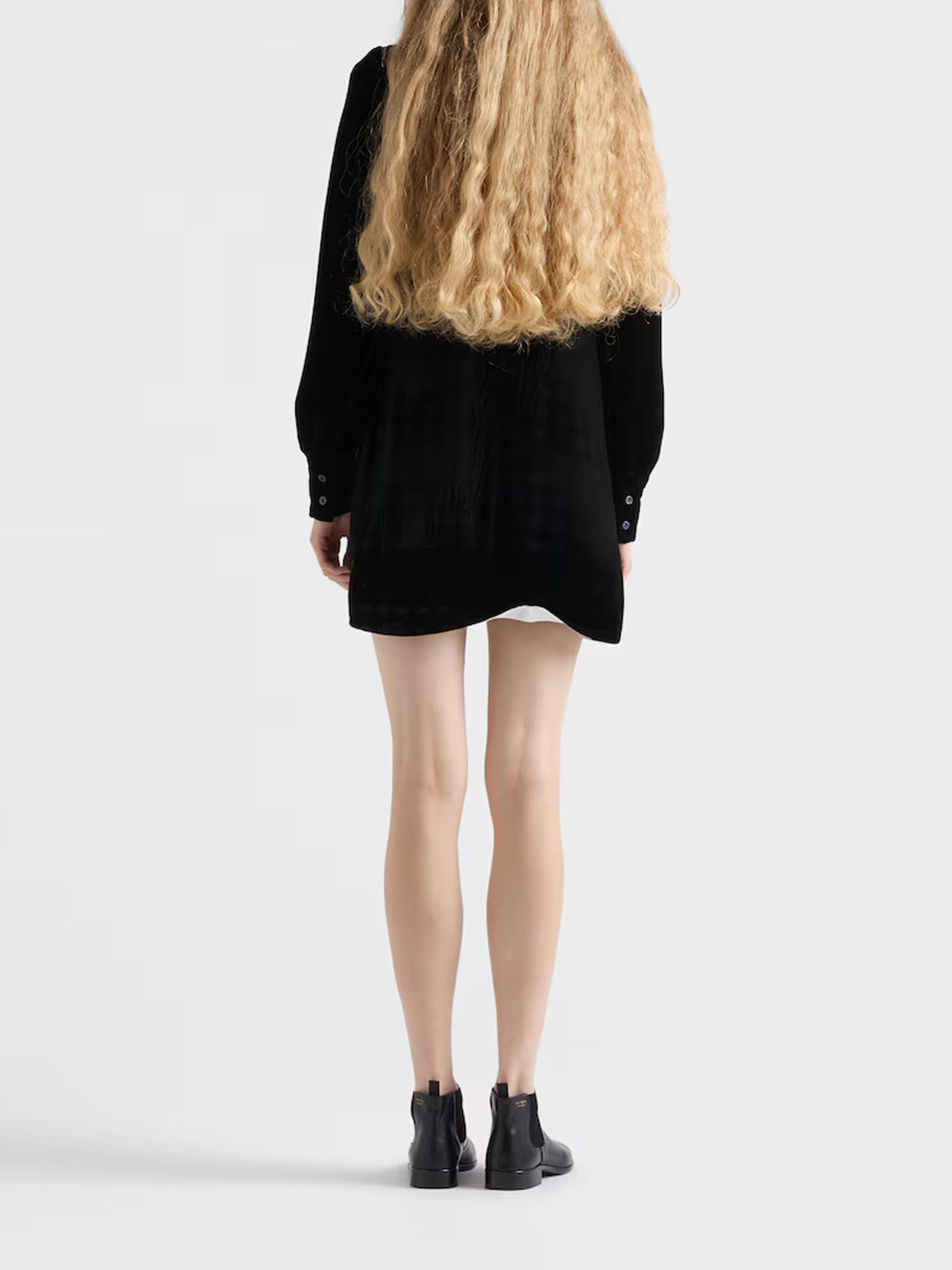 Black Velvet Puffed-Sleeve Mini Dress