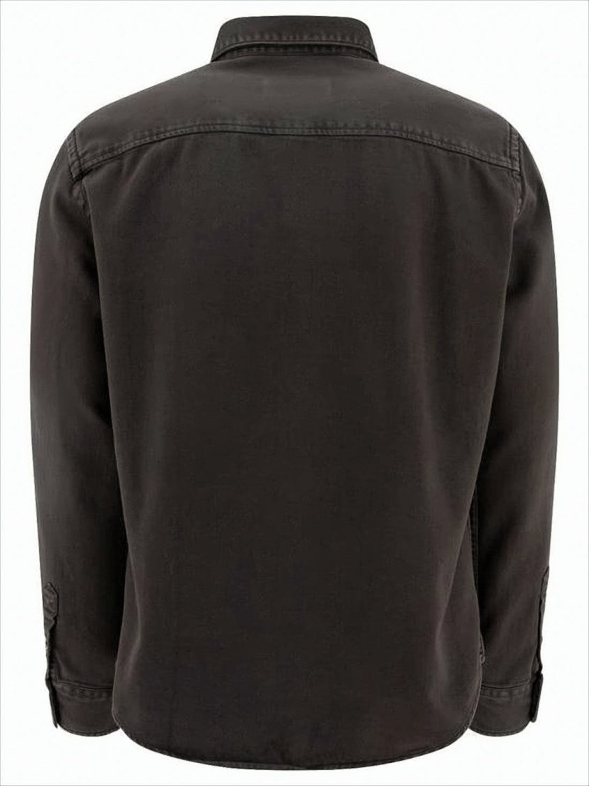 Long Sleeve Black Cotton Button-Down Shirt With Embroidered Logo