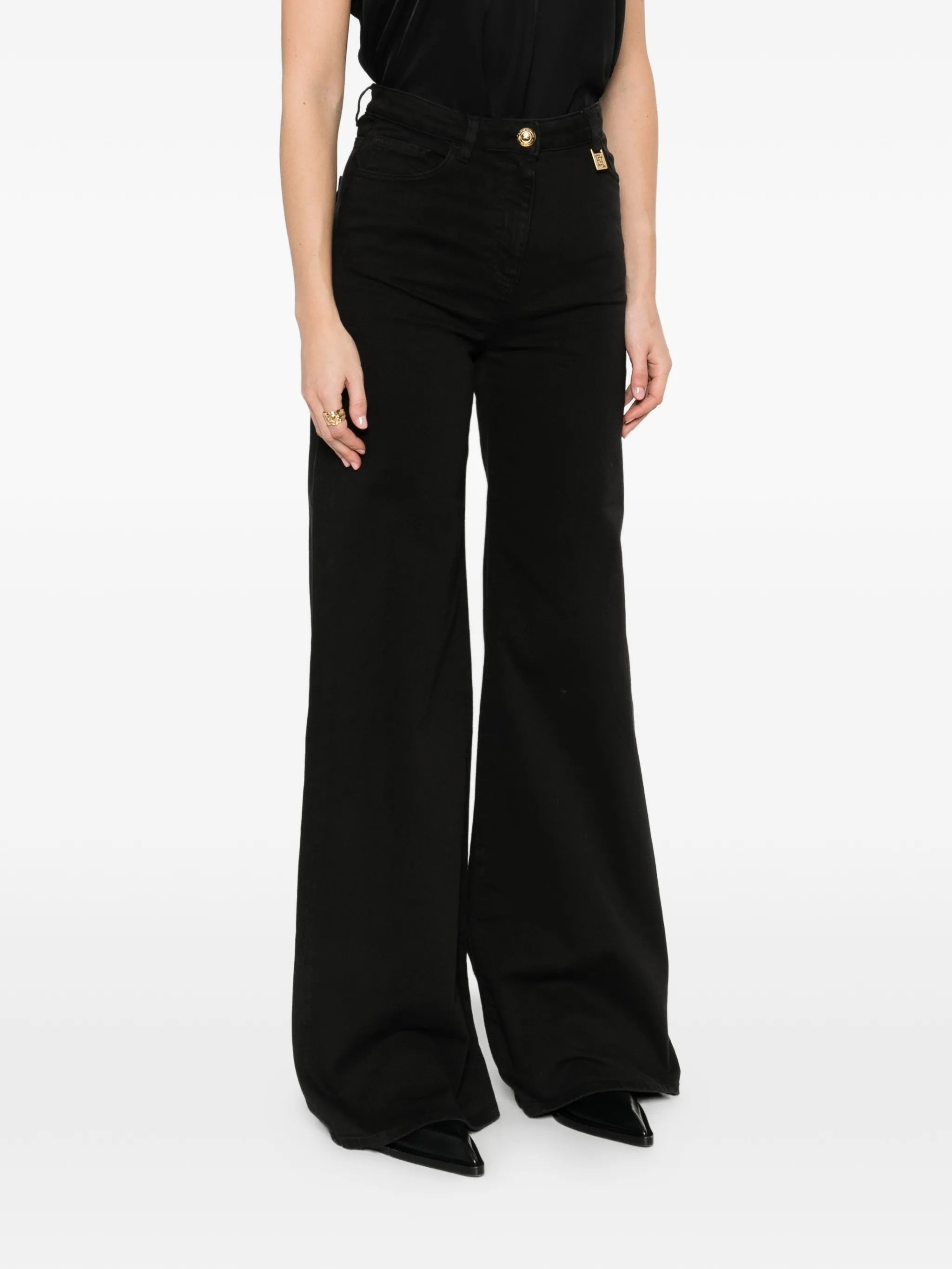 High-Waist Wide-Leg Black Denim Jeans