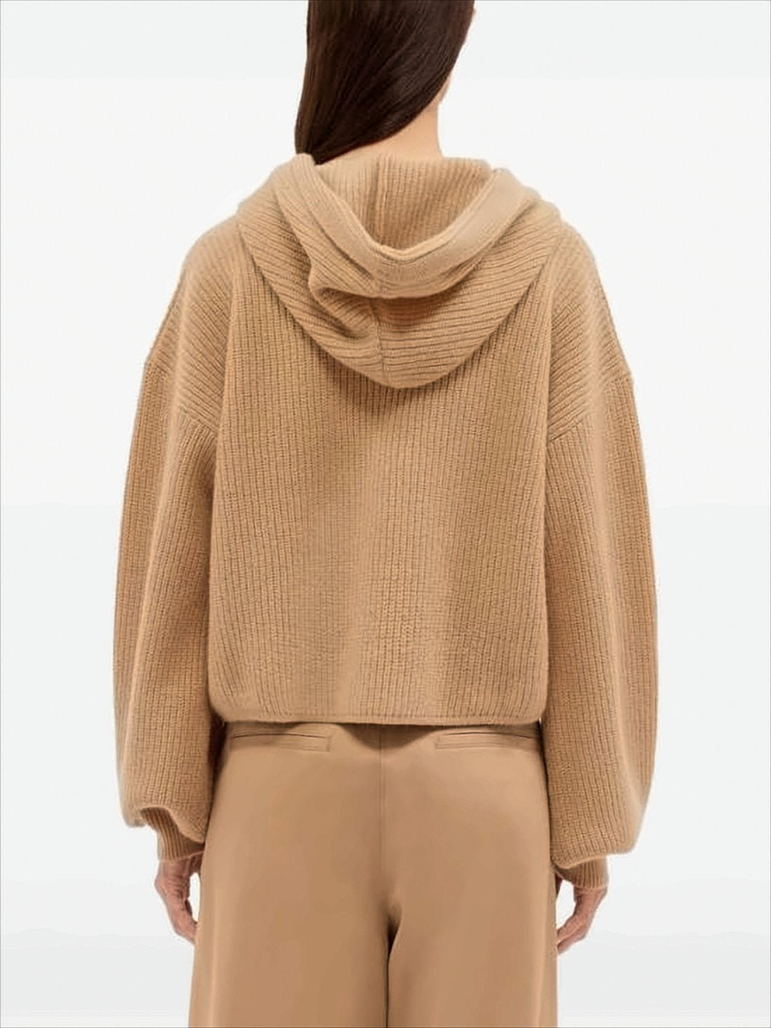 Ribbed Knit Cropped Hoodie with Graphic Lettering