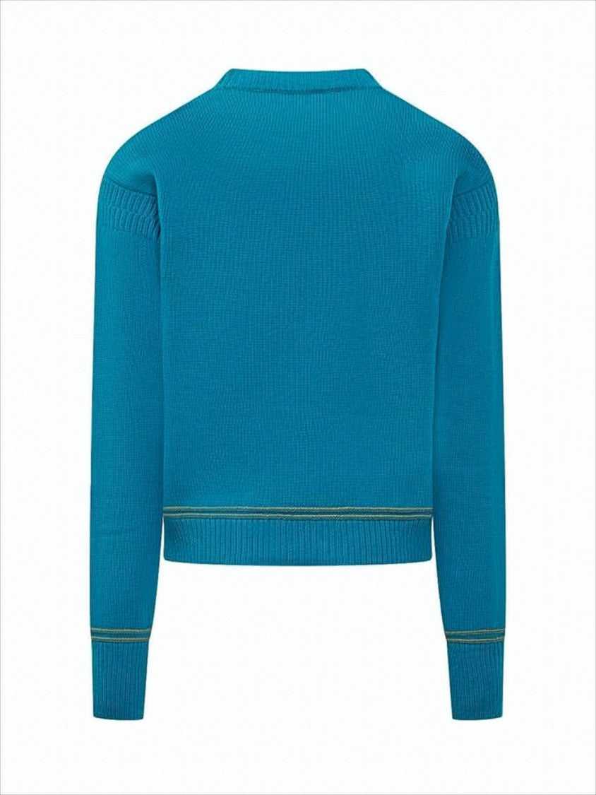 Cropped Blue Knit Sweater With Iconic Logo
