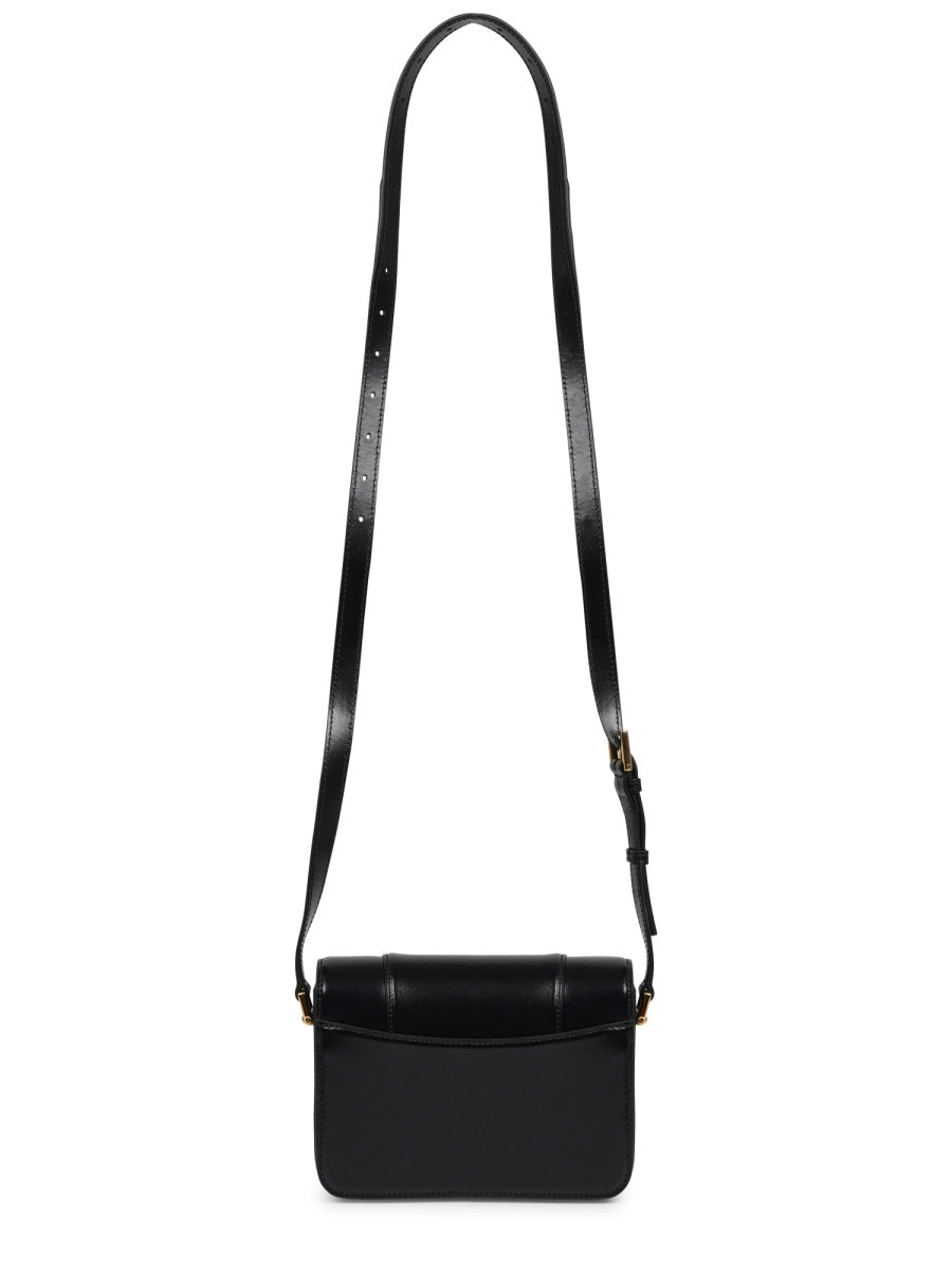 Structured Hourglass-Shaped Black Calfskin Shoulder Bag