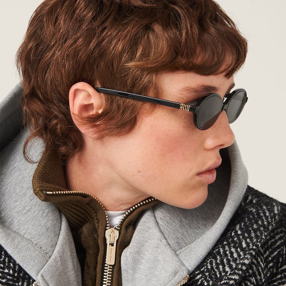 0Mu 04Zs Oval Black Acetate Sunglasses