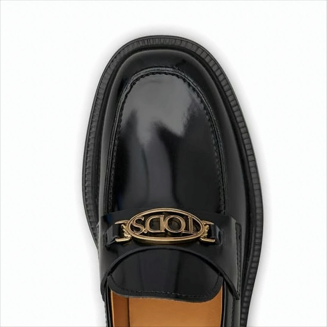Polished Calf Leather Loafers with Metallic Logo Detail