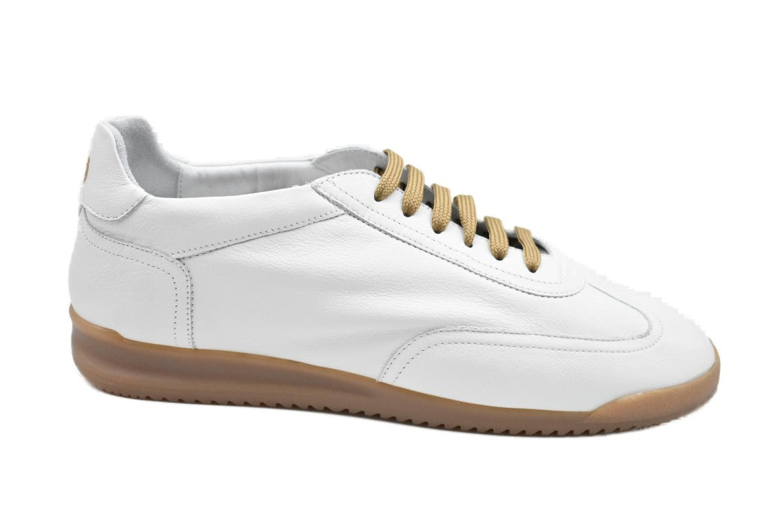 White Leather Laced Flat Shoes