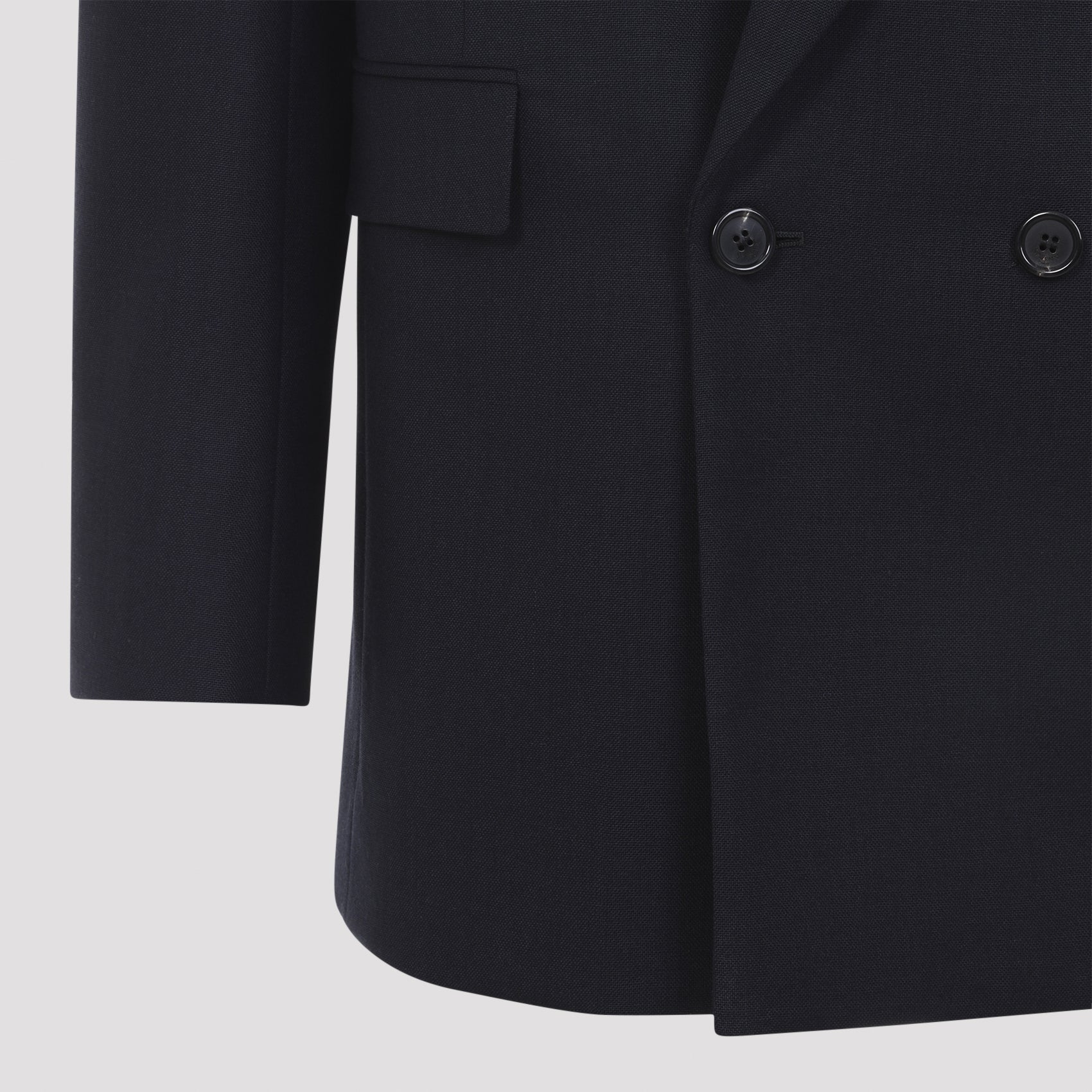 Tailored Double-Breasted Black Wool Blazer