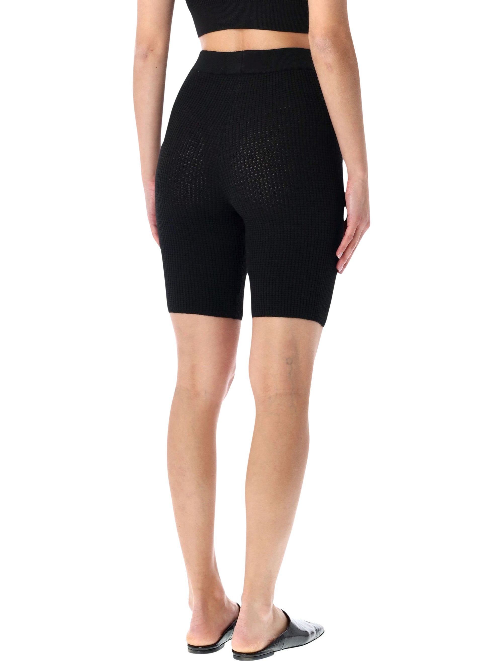 Waffle Knit Biker Shorts with Rib-Knit Waistband and Textured Finish
