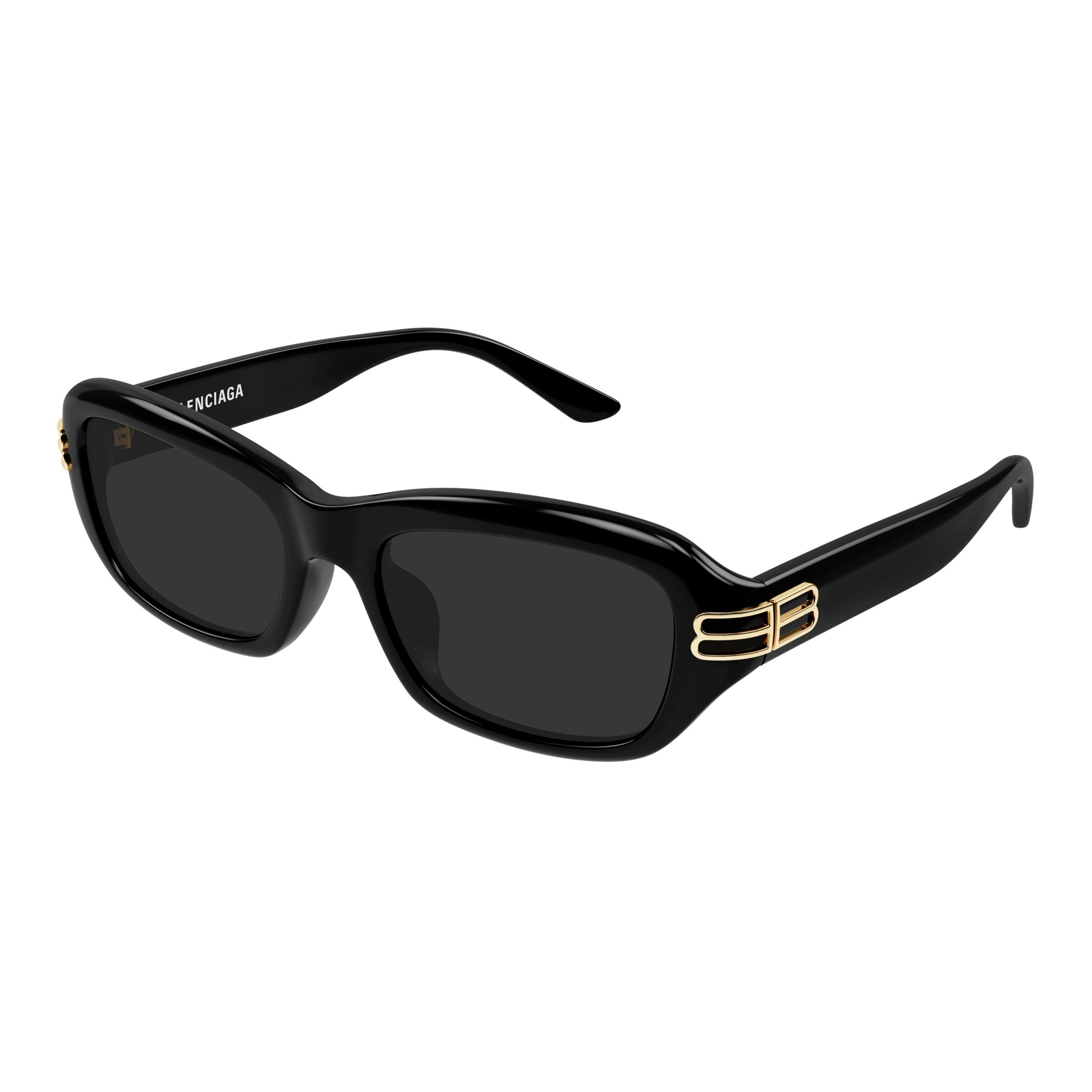 Glossy Black Acetate Rectangular Sunglasses With Gold Double 'B' Logo