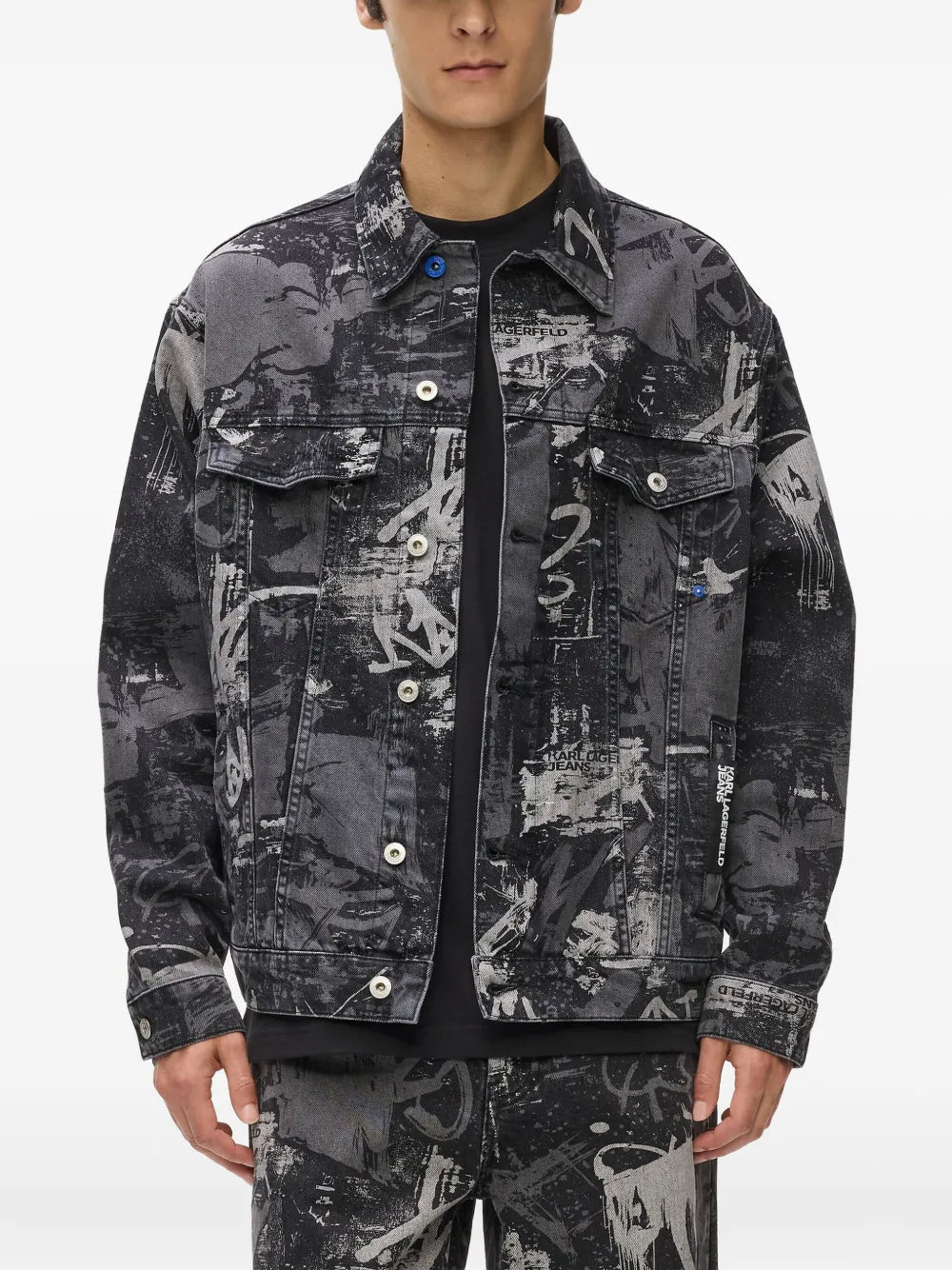 Classic Denim Jacket with Abstract Graffiti Print