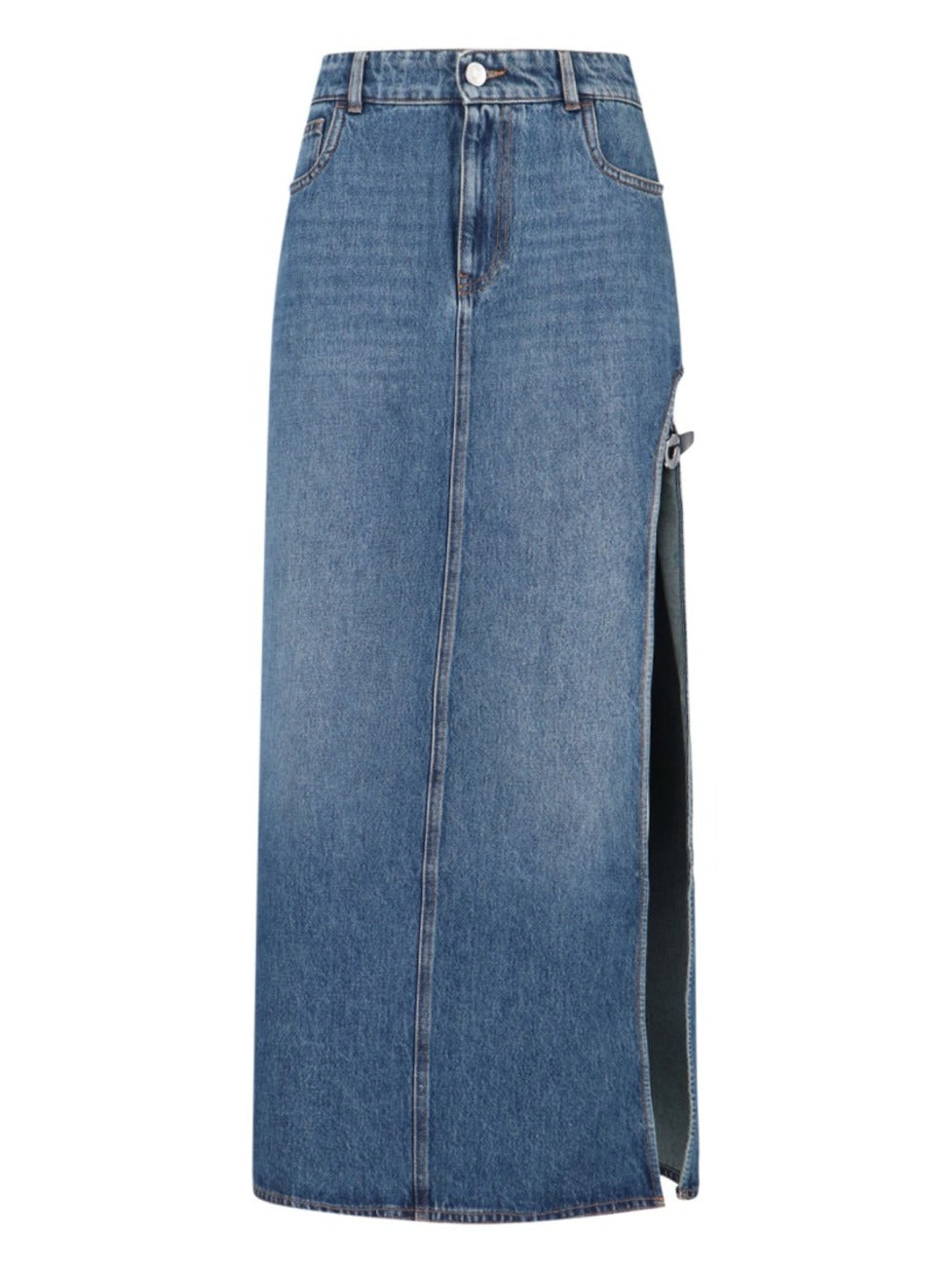 Midi Denim Skirt With Side Slit