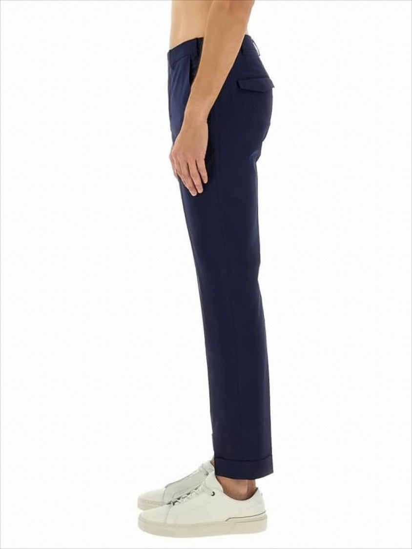 Tailored Navy Straight-Fit Pants with Cuffed Hem