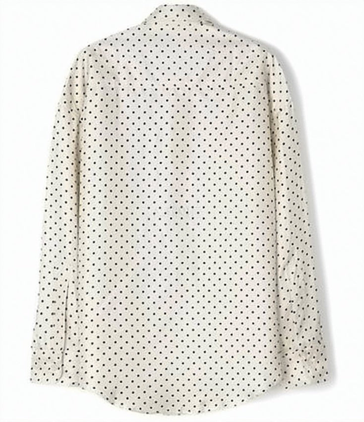 Silk Long-Sleeve Shirt with Polka Dot Pattern