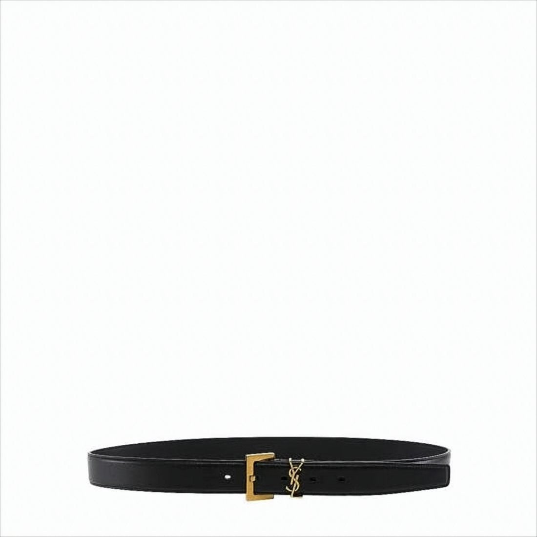 Slim Black Calf Leather Belt with Gold-Tone Buckle