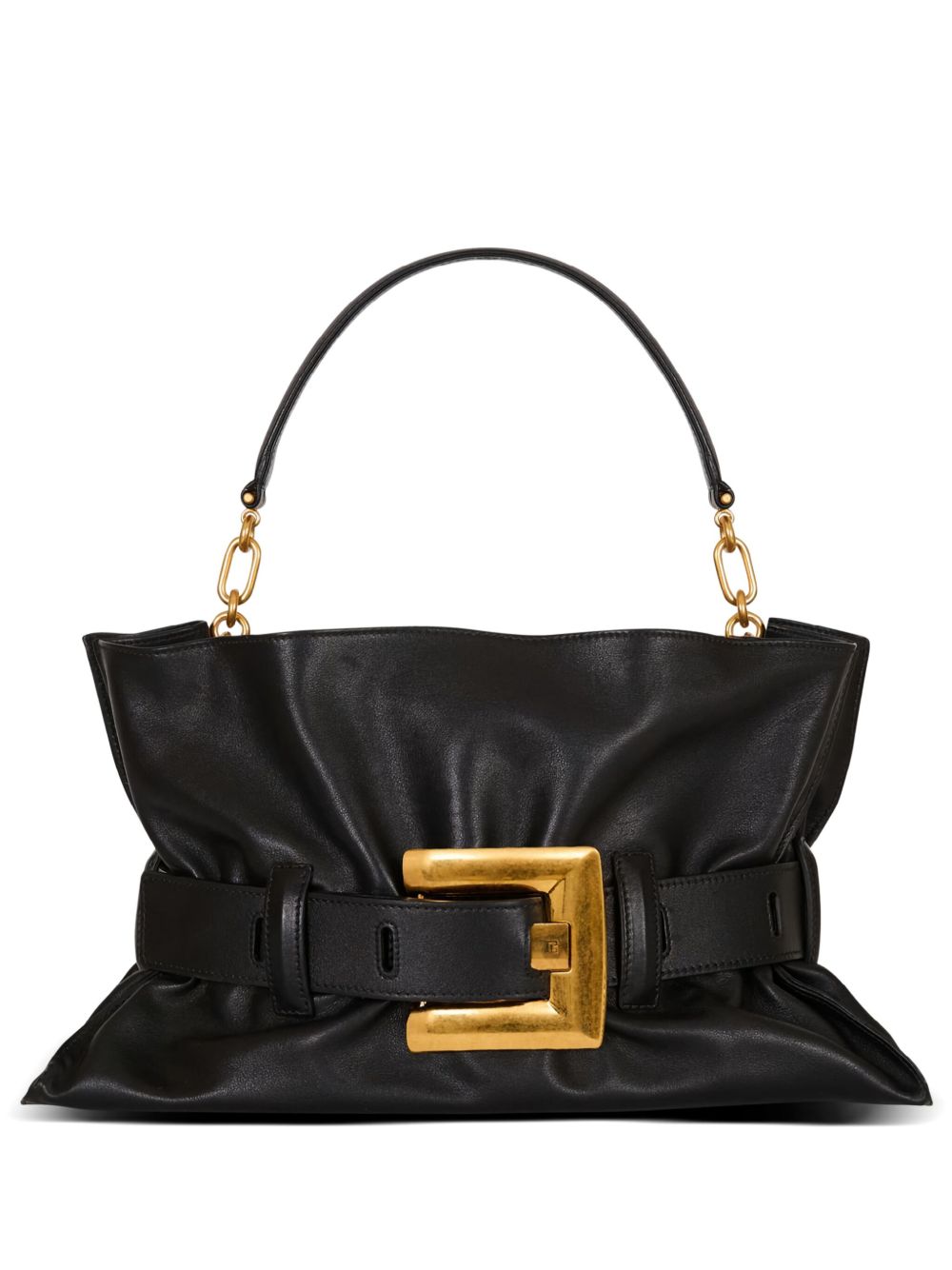 Black Minimalist Structured Leather Handbag
