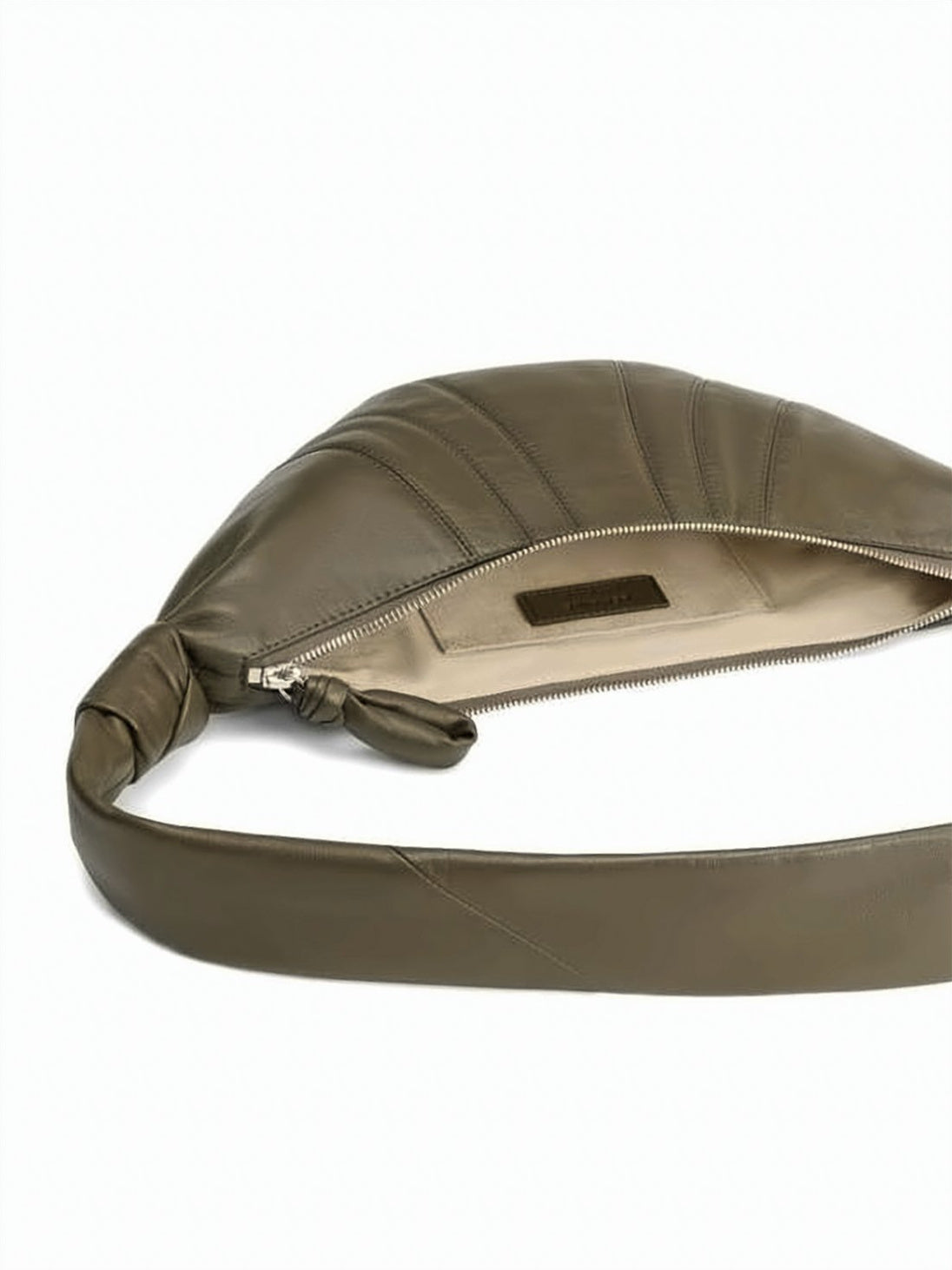 Crescent-Shaped Shoulder Bag with Adjustable Strap and Zip Closure
