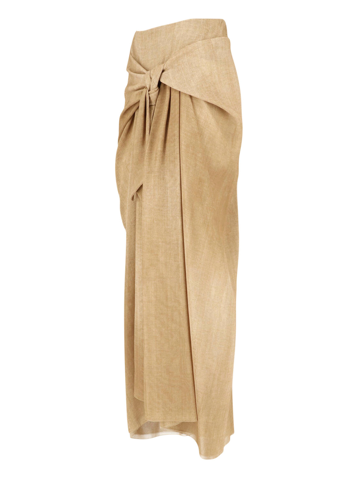 Black Draped Front Knot Midi Skirt