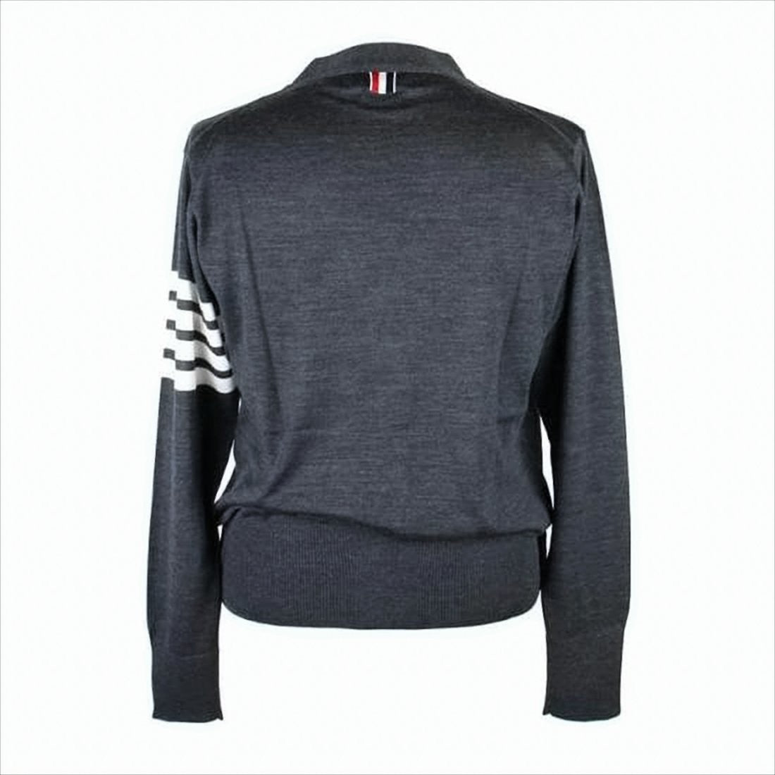 Deep V-Neck Wool Cardigan with Striped Accents