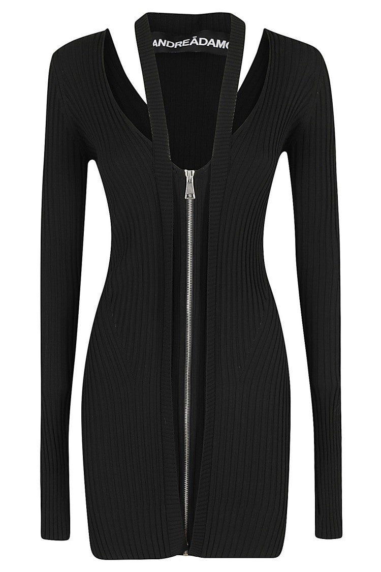 Knit Dress With Cut-Out Neckline And Full-Length Zipper