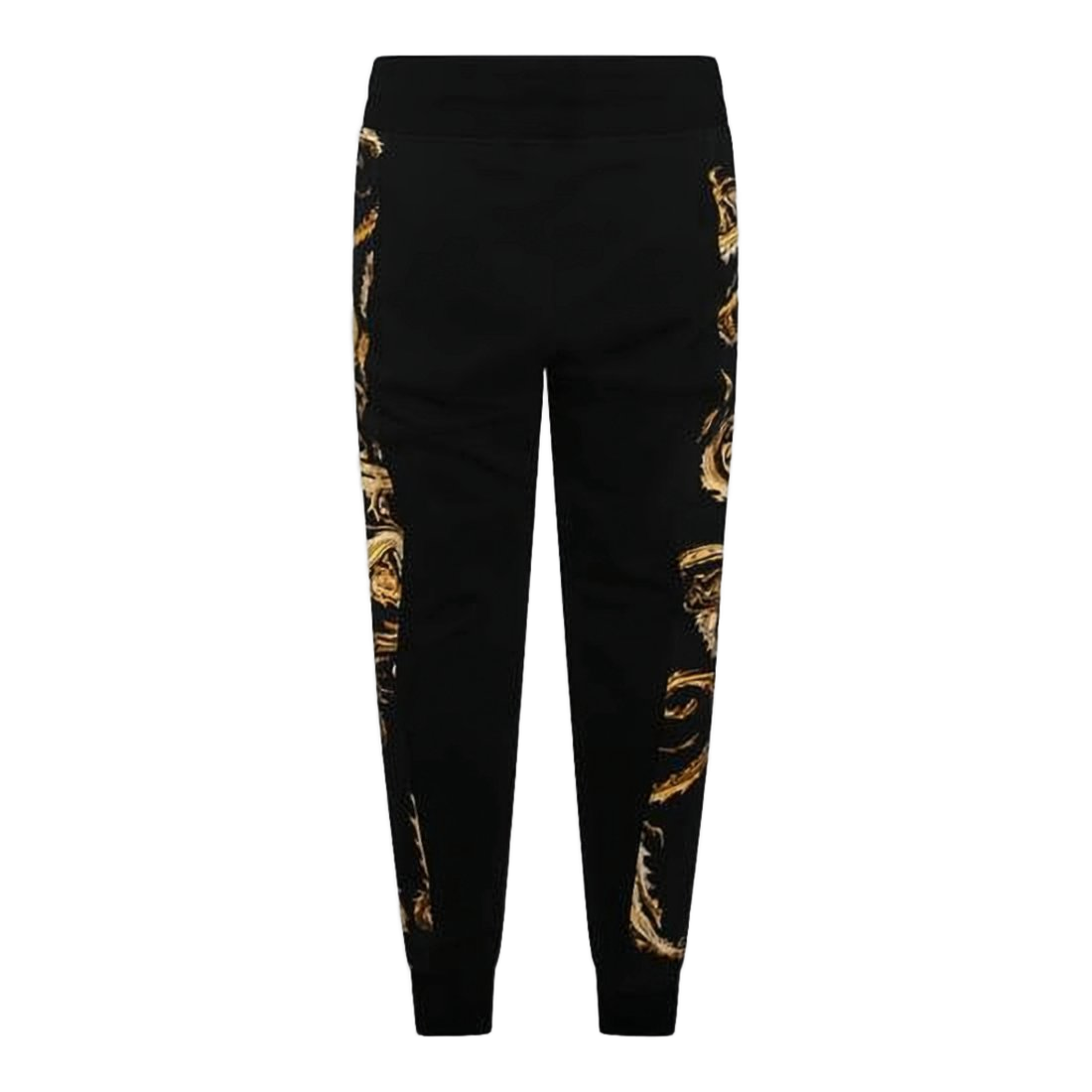 Baroque-Patterned Black Jogger Pants with Drawstring Waist