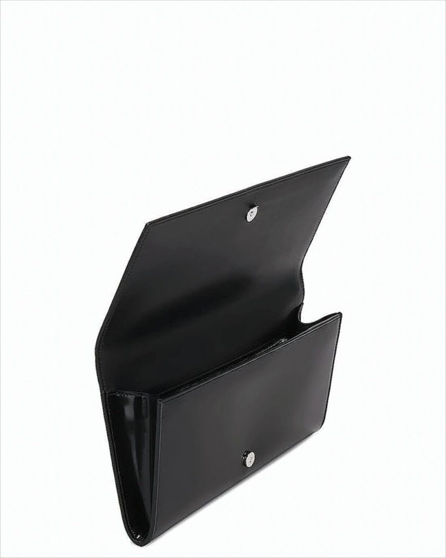 Sleek Rectangular Shoulder Bag in Glossy Calf Leather