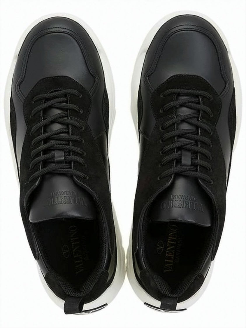 Black Leather and Suede Sneakers with Logo Detail