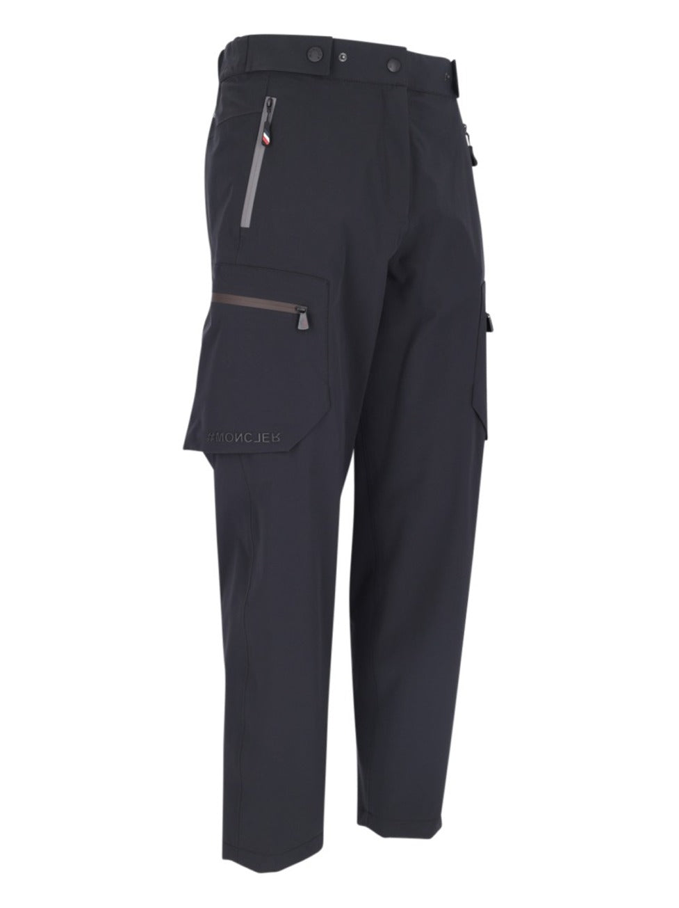 Wide Multi-Pocket Trousers In Black Stretch Nylon