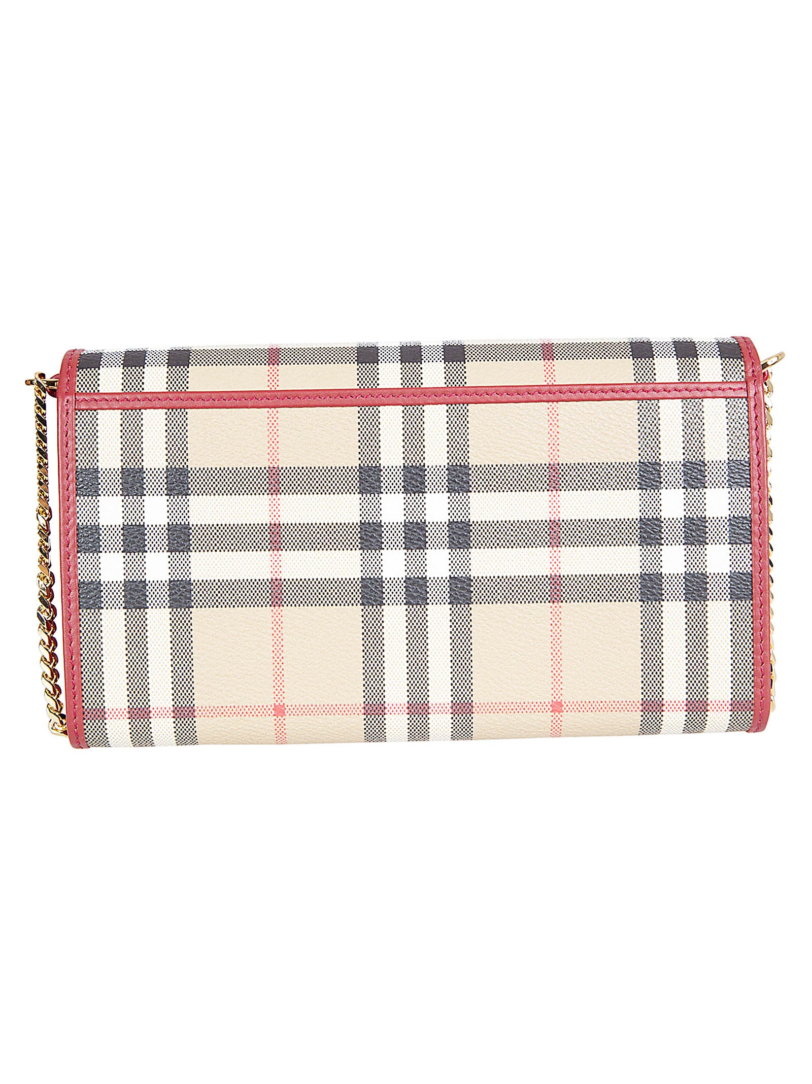 Checkered Wallet with Gold Emblem and Chain Strap