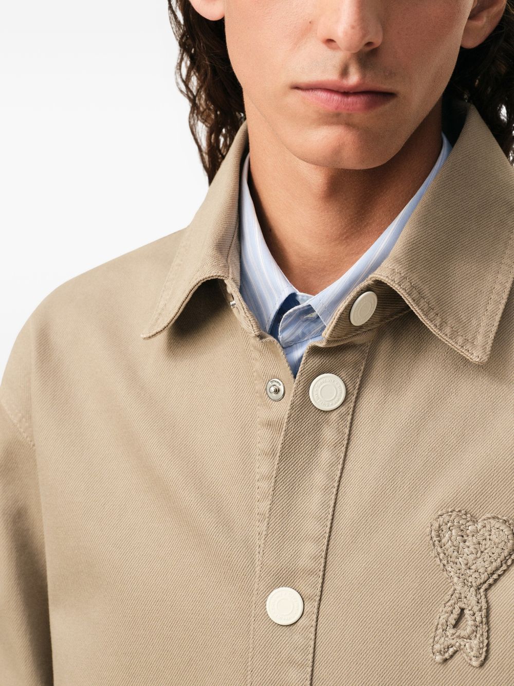 Beige Denim Shirt with Knitted Patch