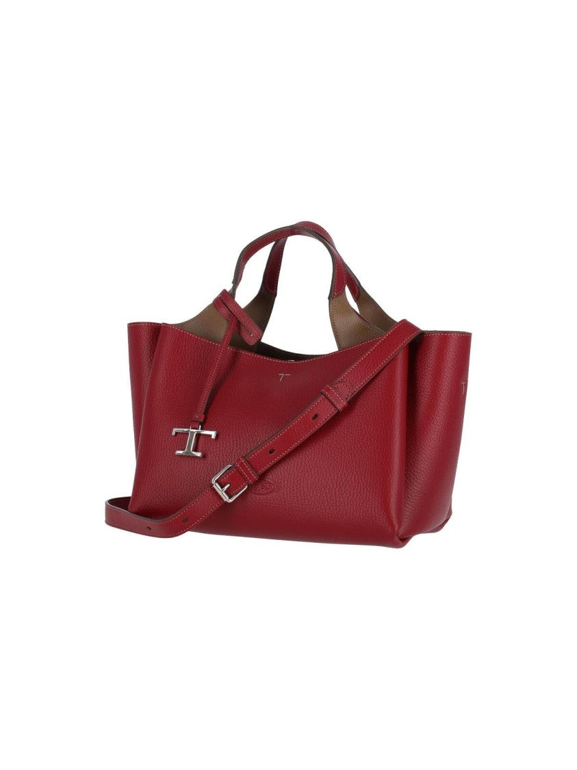 Borsa Mini Logo In Textured Bordeaux Leather