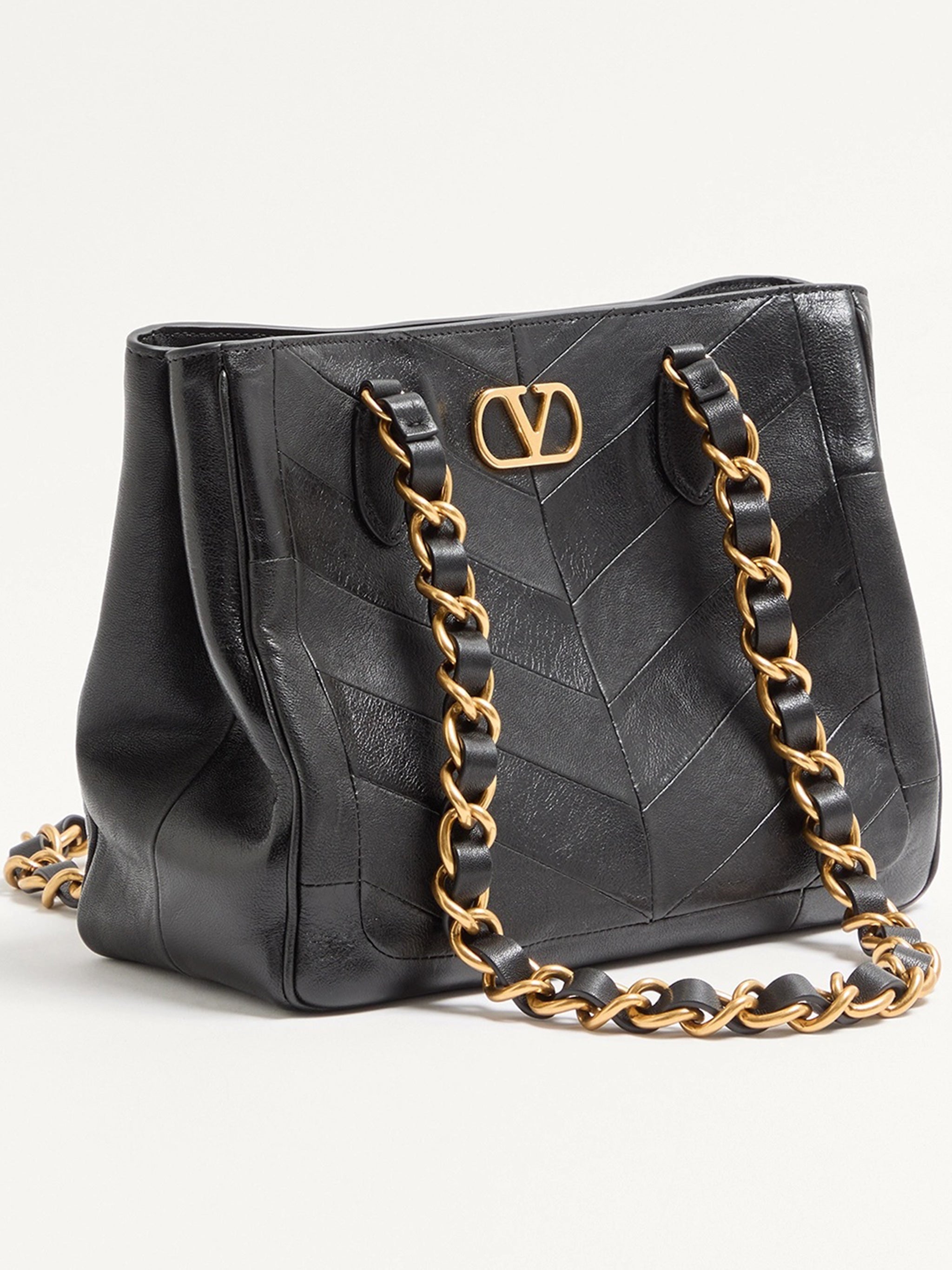 Black Laseine Chevron Nappa Leather Tote