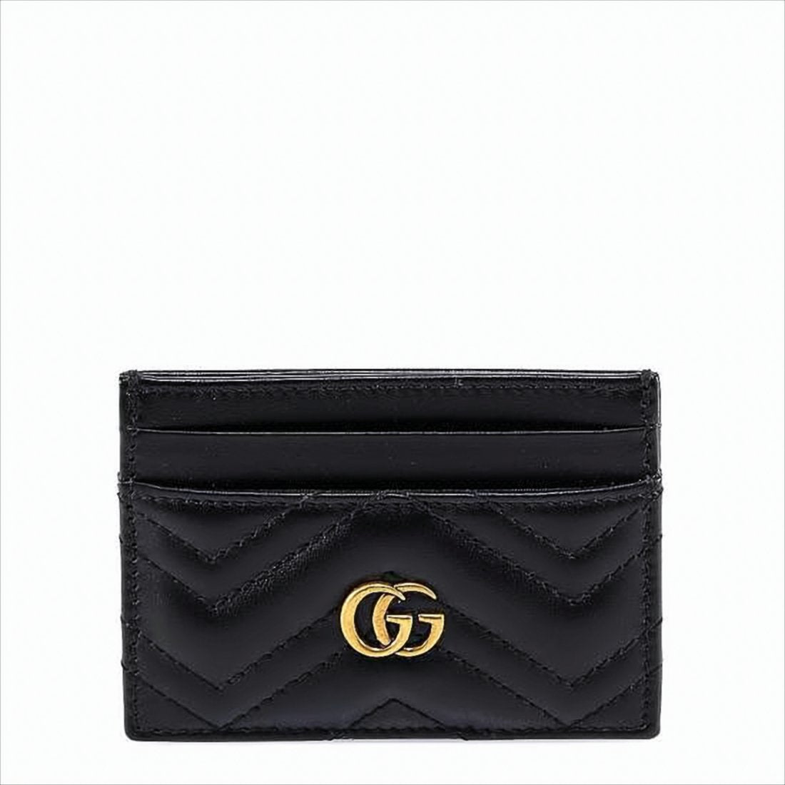 Chevron Quilted Leather Card Wallet with Gold-tone Logo