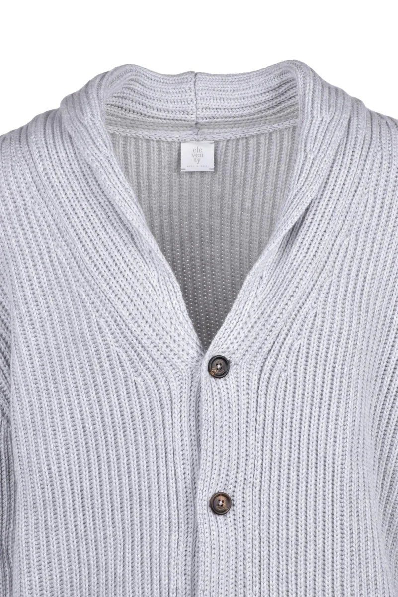 Ribbed Wool Button Cardigan - Light Grey