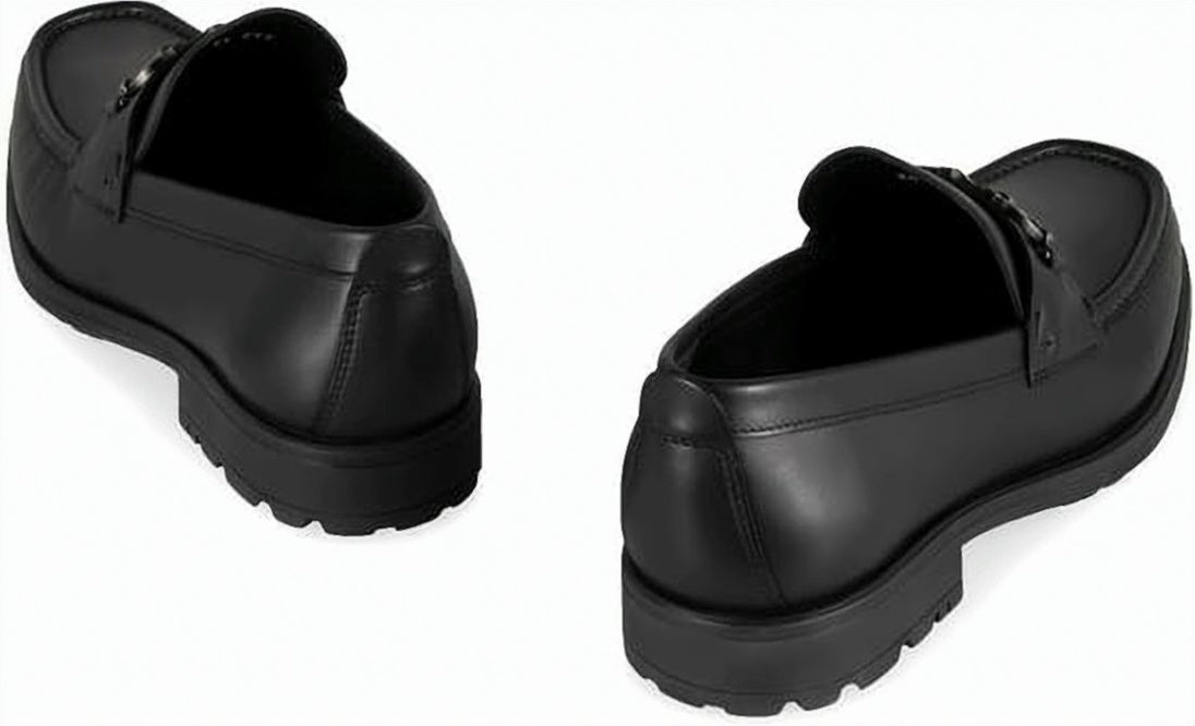 Black Leather Loafers with Metallic Buckle