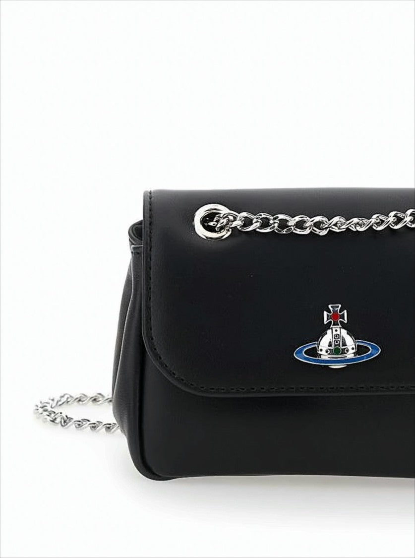 Smooth Lambskin Shoulder Bag with Metallic Emblem