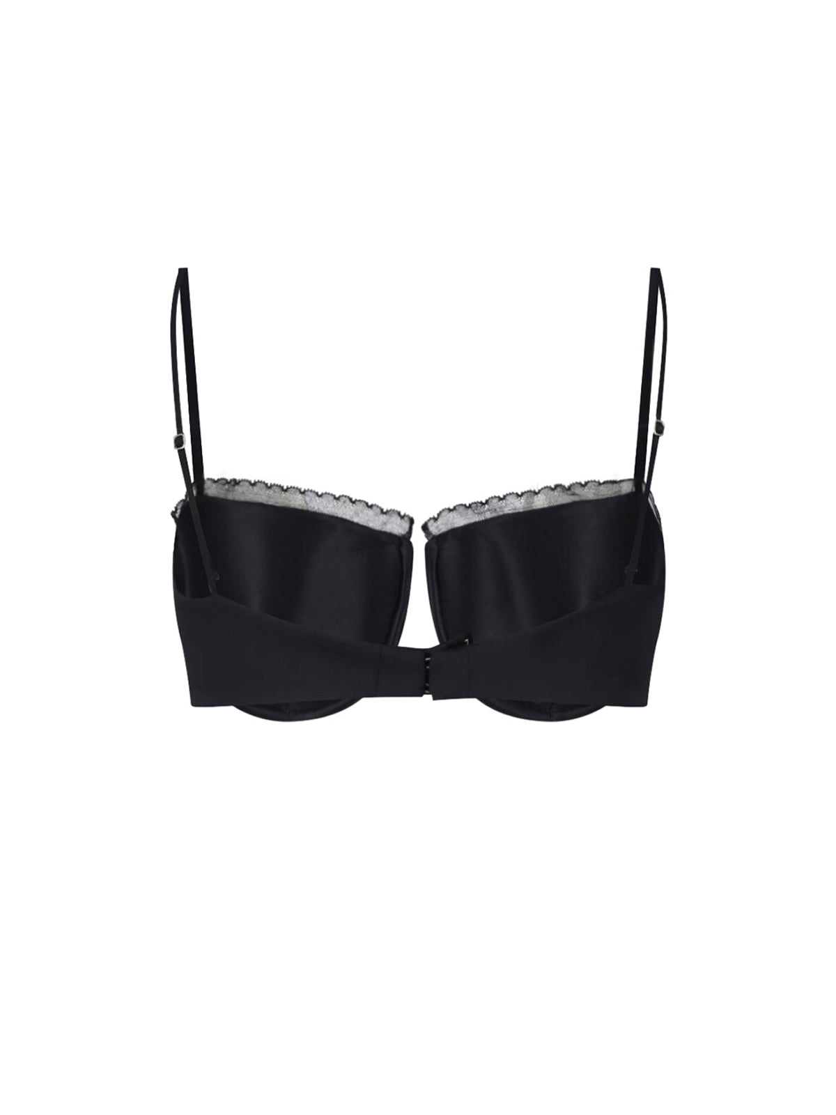 Black Silk Blend Lace Trim Top