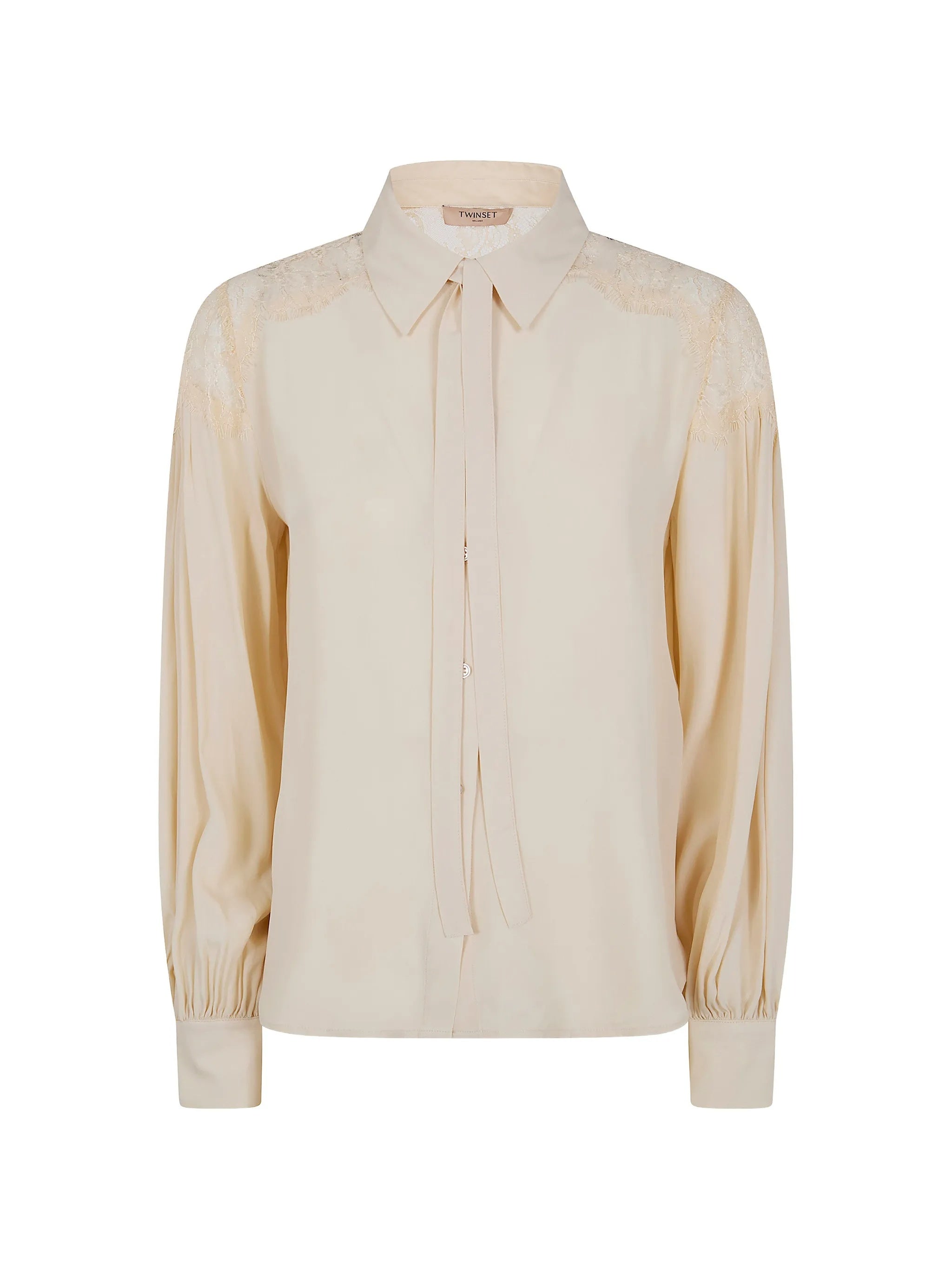 Puffed Sleeve Lace Plain Shirt