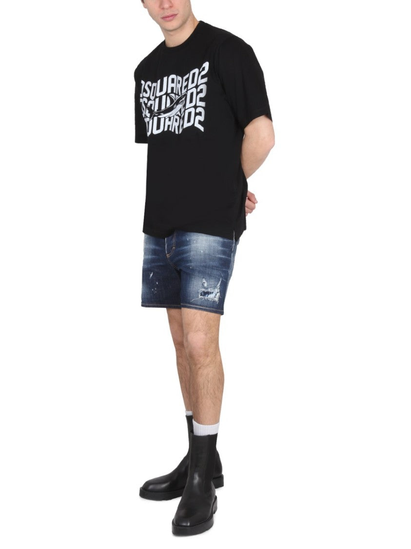 Shark Motif Logo Print T-Shirt