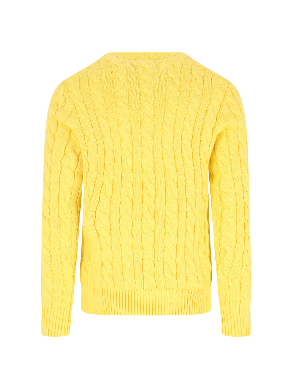 Yellow Cable-Knit Crewneck Cotton Sweater