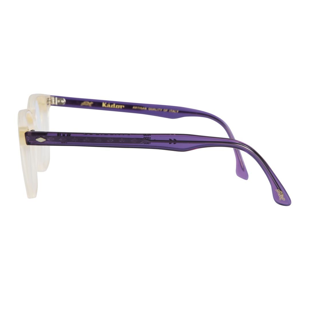 Cambridge Translucent Frosted Frame Eyeglasses with Bold Purple Temples
