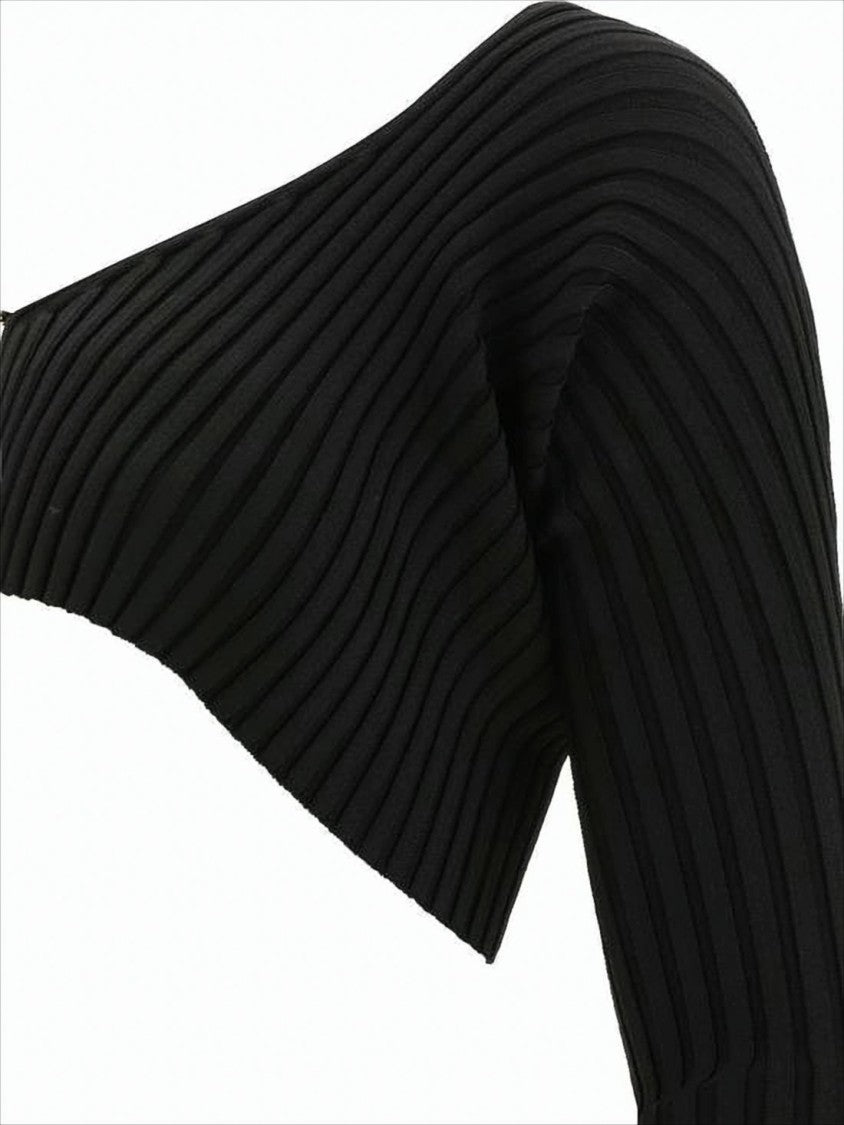 Ribbed Cropped Cardigan with Off-Shoulder Neckline