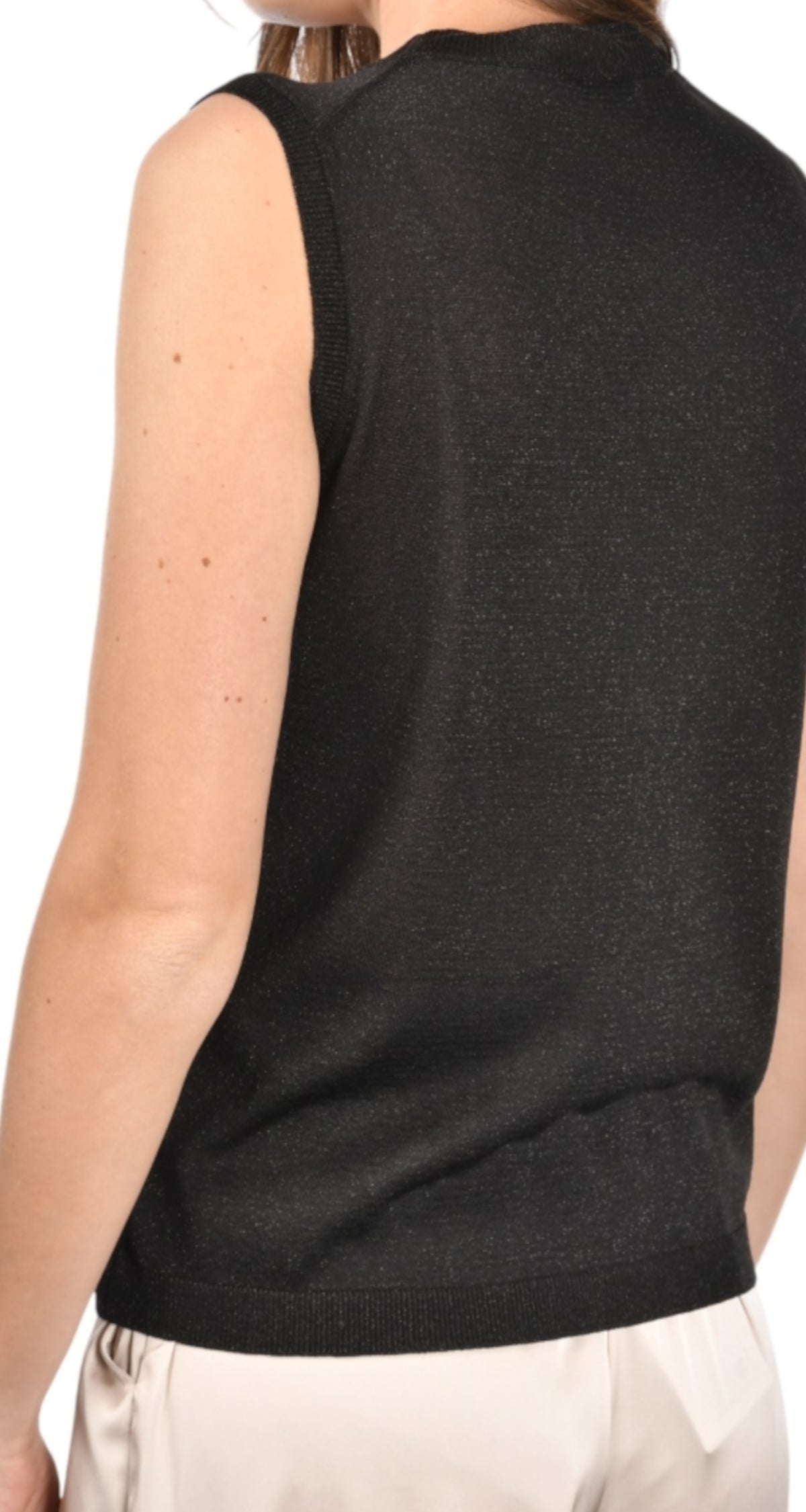 Sleek Black Knit Top with Ribbed Edges