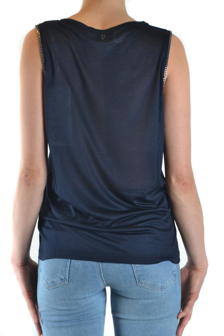 Navy Sleeveless Top With High Round Neckline