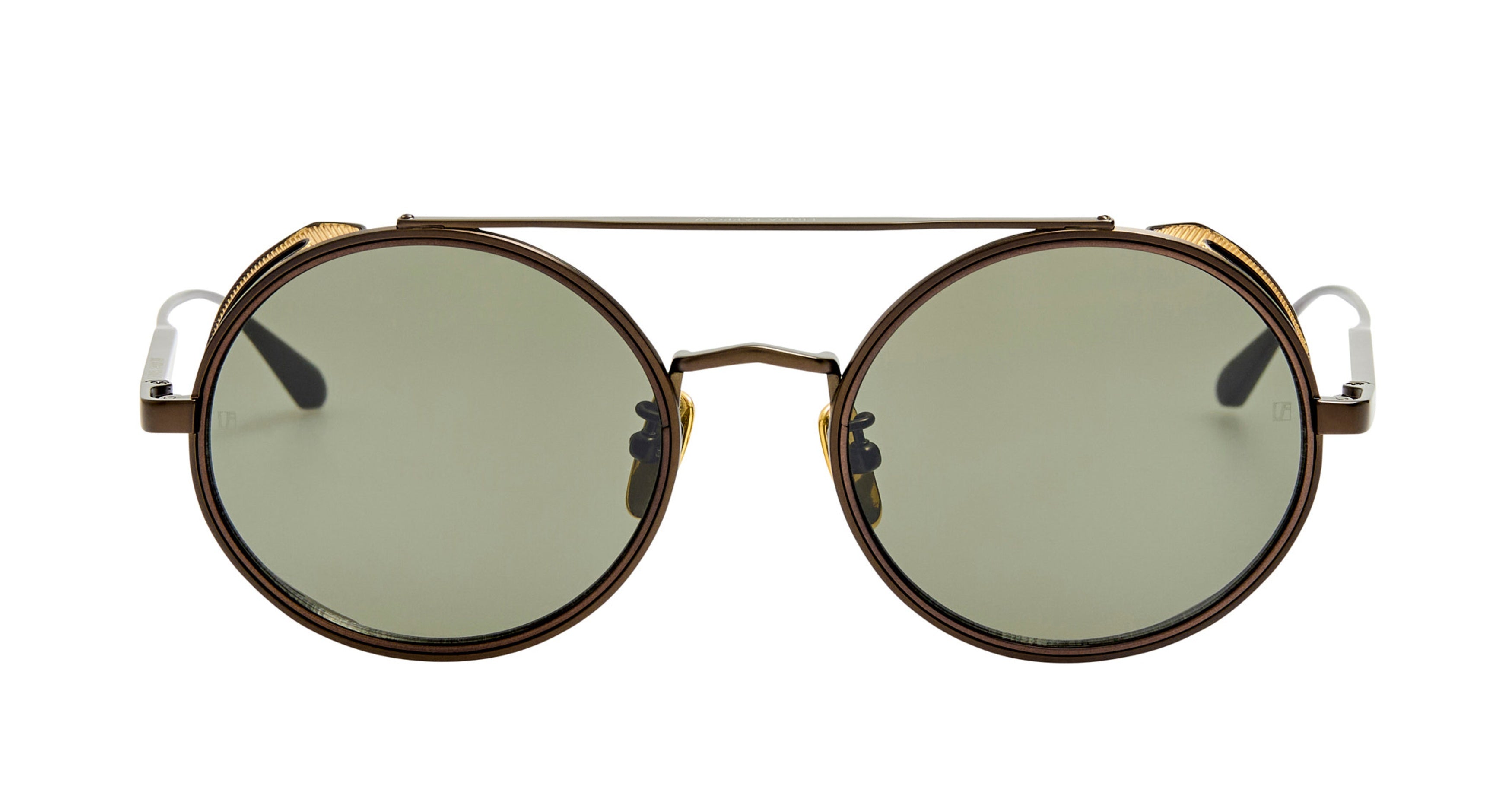 Lfl Large Round Titanium Sunglasses with Double Bridge Design